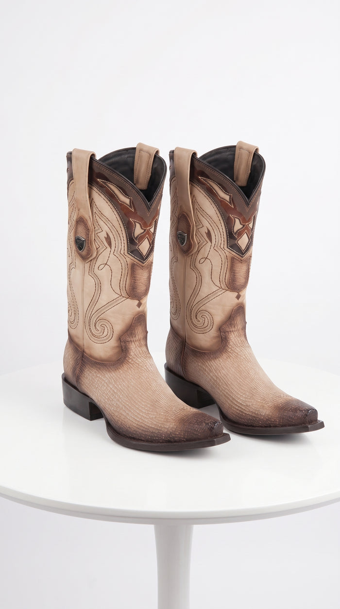 Men’s Shark Skin Cowboy Boots, Western Exotic Boots in Brown, Sand and Cognac