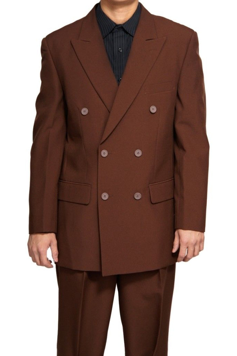 Mens Classic Poplin Double Breasted Suit in Brown - 36 Short