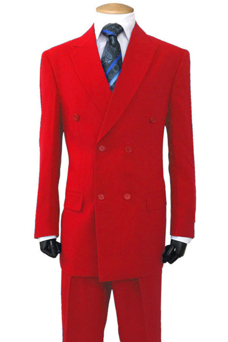 "Red Double Breasted Poplin Suit - Classic Fit for Men"