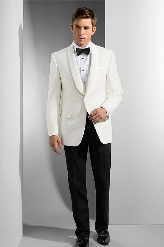 "Mens Designer Traditional Shawl Dinner Suit Jacket in Ivory"