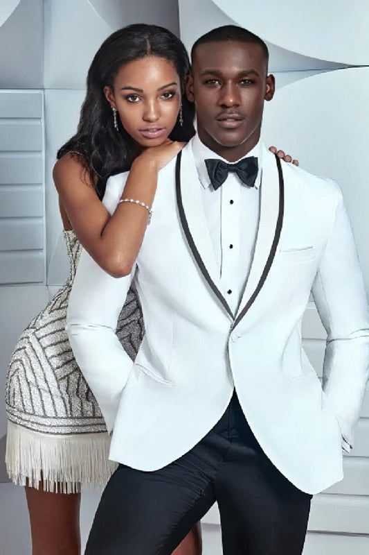 Mens Designer Franklin Wedding - Prom 2025 Tuxedo in White