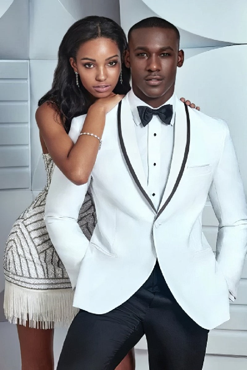 Mens Designer Franklin Wedding - Prom Tuxedo in White