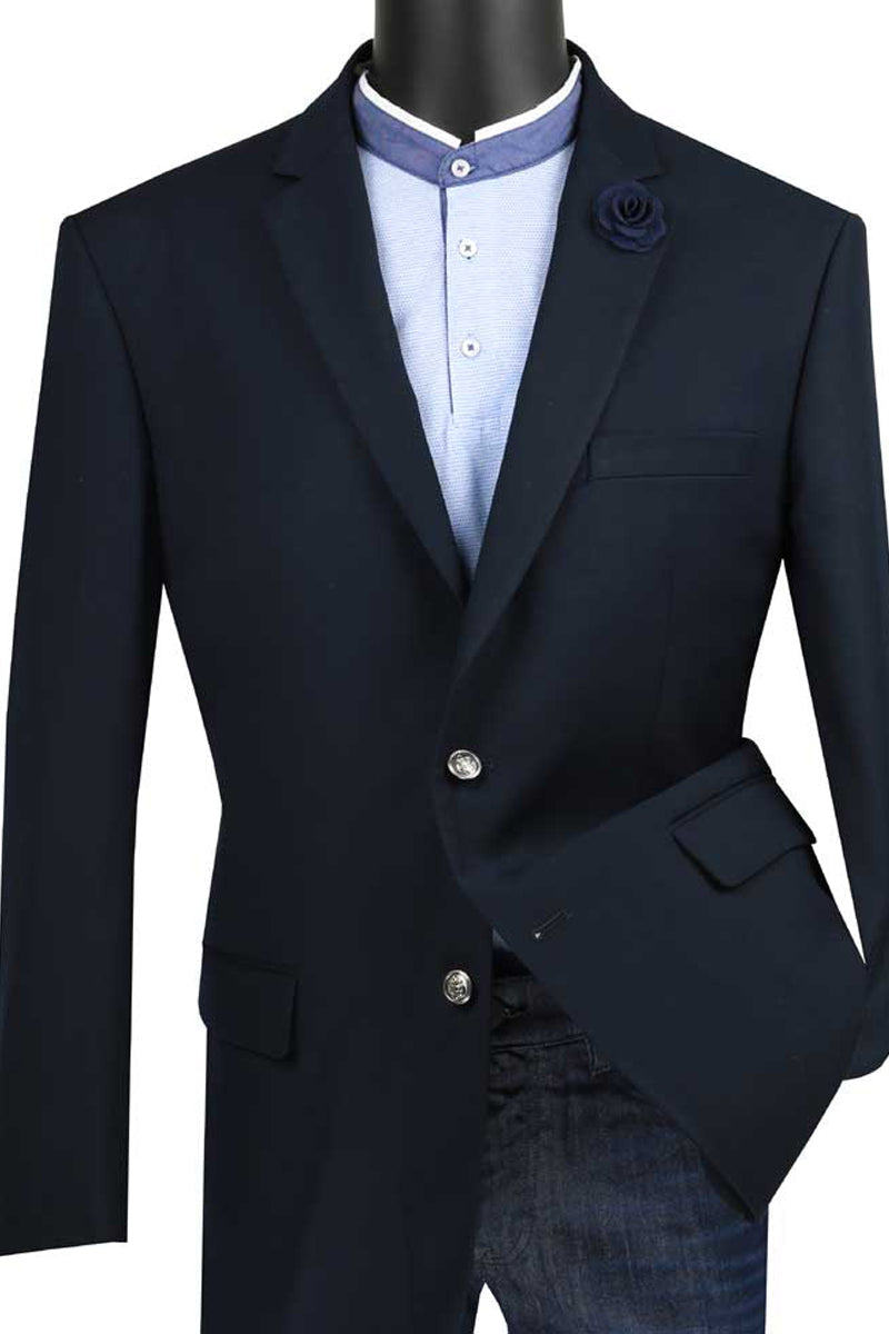 Mens Classic Wool Feel Blazer Sports Coat in Navy - XS