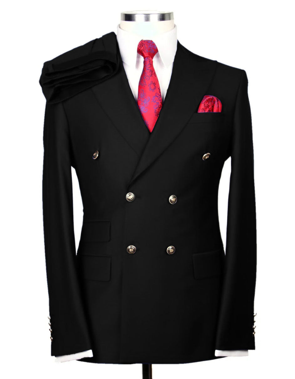 Mens Designer Modern Fit Double Breasted Suit with Gold Buttons in Indigo Blue - 34 Short or Extra Small