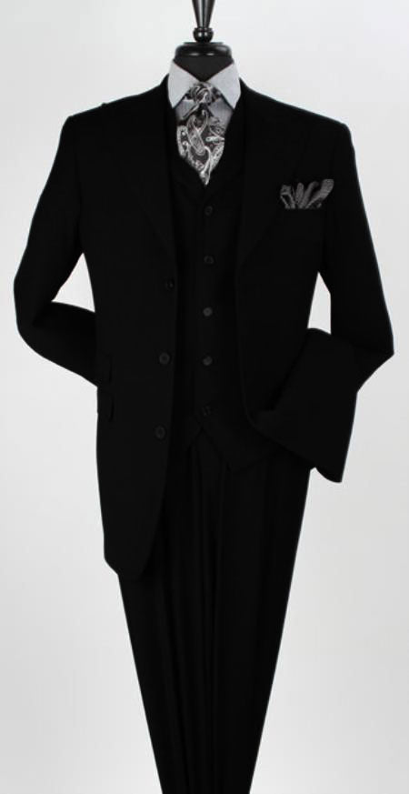 Big and Tall Business Suits - Suits For Big Man - Large Men's Black Vested Suits - 42 Regular Jacket+36 Waist Pants Adjust 32to38)(Height: 5'7"-6')(Neck 16-17.5:L-XL)
