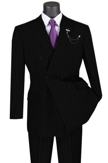 Vinci Men's 2-Piece Banker Pinstripe Double Breasted purple Suit - 38 Short Jacket+32 Waist Adjustable 28to34)(Height: 5 4 to5 7 )(Neck  15-16.5)S-M)