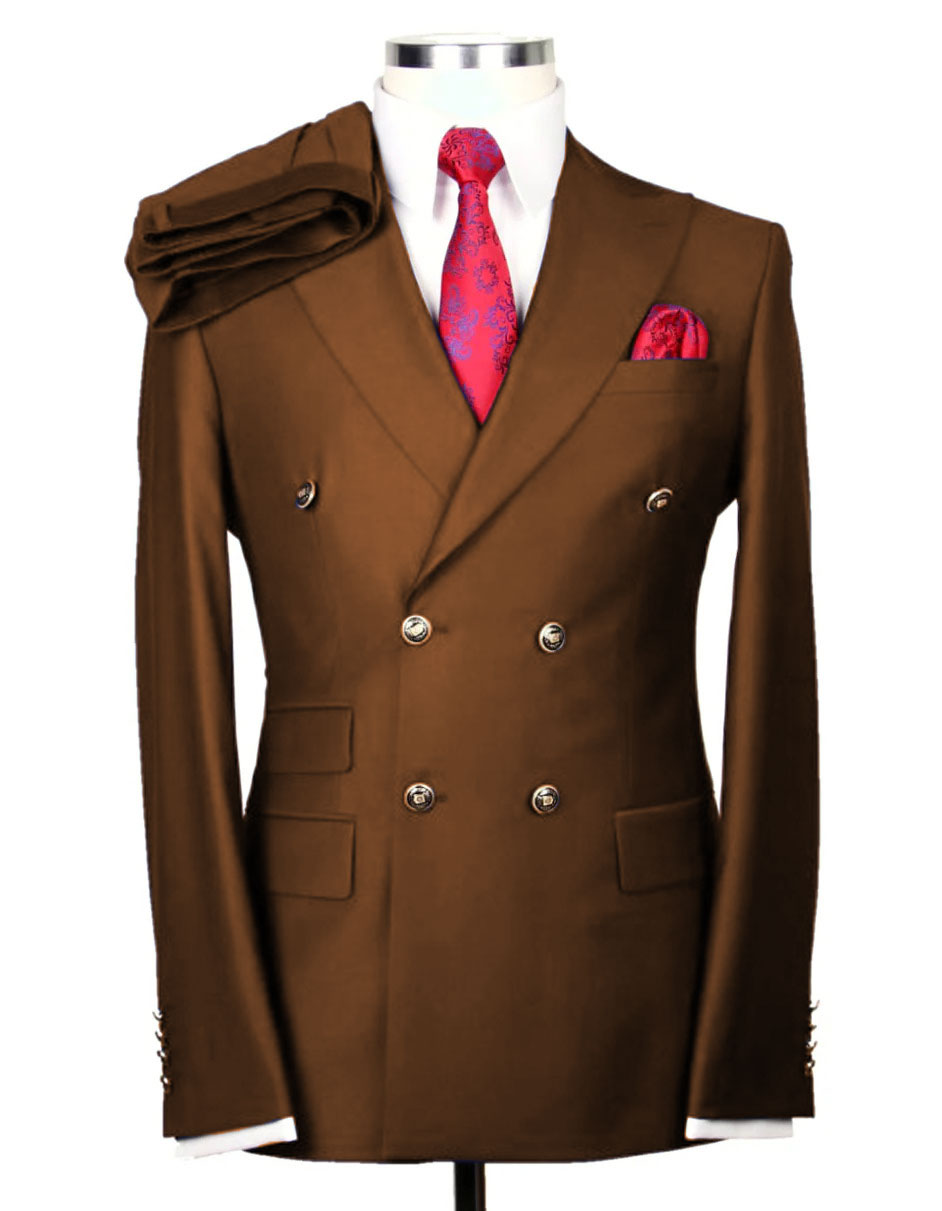 Mens Designer Modern Fit Double Breasted Suit with Gold Buttons in Indigo Blue - 34 Short or Extra Small