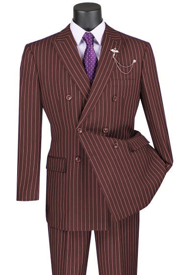 Vinci Men's 2-Piece Banker Pinstripe Double Breasted purple Suit - 38 Short Jacket+32 Waist Adjustable 28to34)(Height: 5 4 to5 7 )(Neck  15-16.5)S-M)