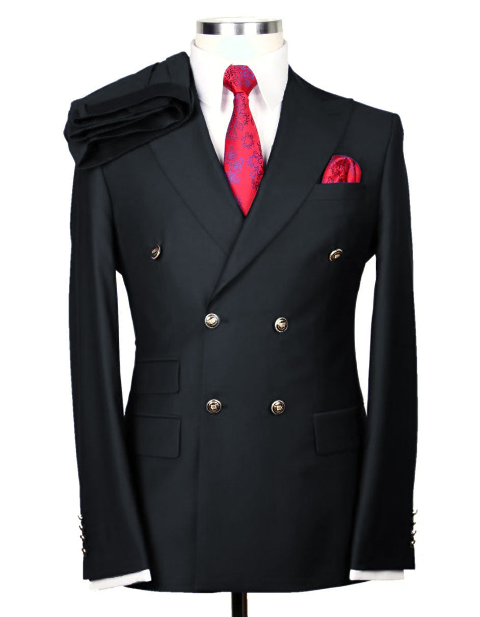 Mens Designer Modern Fit Double Breasted Suit with Gold Buttons in Indigo Blue - 34 Short or Extra Small