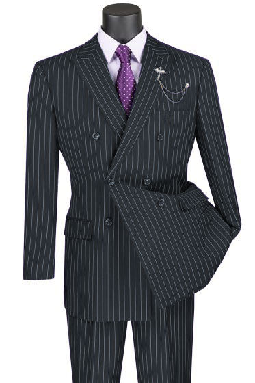 Vinci Men's 2-Piece Banker Pinstripe Double Breasted purple Suit - 38 Short Jacket+32 Waist Adjustable 28to34)(Height: 5 4 to5 7 )(Neck  15-16.5)S-M)