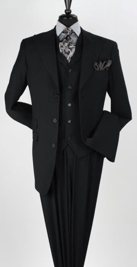 Big and Tall Business Suits - Suits For Big Man - Large Men's Black Vested Suits - 42 Regular Jacket+36 Waist Pants Adjust 32to38)(Height: 5'7"-6')(Neck 16-17.5:L-XL)
