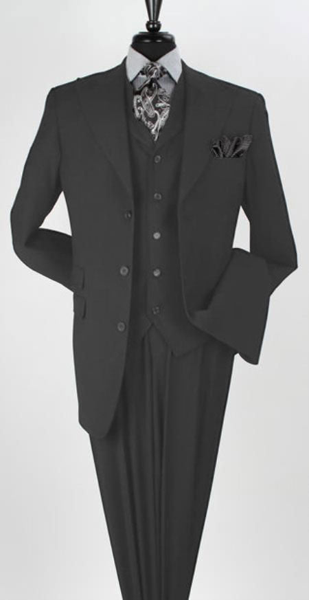 Big and Tall Business Suits - Suits For Big Man - Large Men's Black Vested Suits - 42 Regular Jacket+36 Waist Pants Adjust 32to38)(Height: 5'7"-6')(Neck 16-17.5:L-XL)