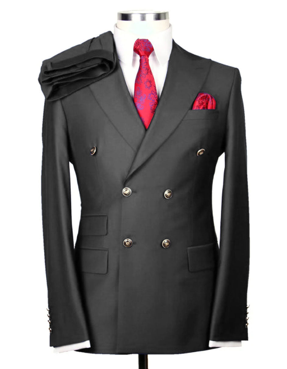 Mens Designer Modern Fit Double Breasted Suit with Gold Buttons in Indigo Blue - 34 Short or Extra Small