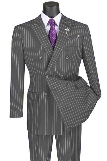 Six Button Pinstripe Suit Gray