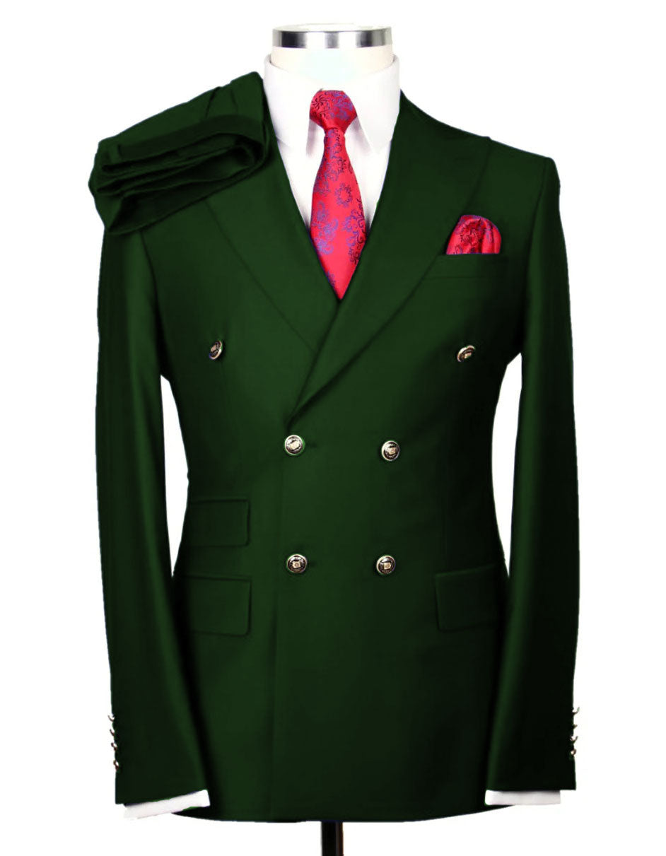 Mens Designer Modern Fit Double Breasted Suit with Gold Buttons in Indigo Blue - 34 Short or Extra Small