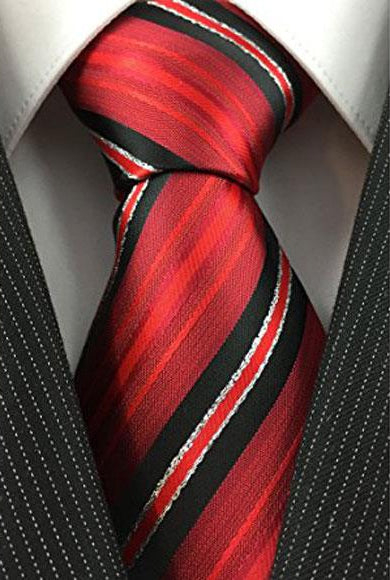 Mens New Years Outfit-Men's Necktie Red Black White With Tinsel Pinstripe Woven Fashion Tie-Men's Neck Ties - Mens Dress Tie - Trendy Mens Ties - One Size