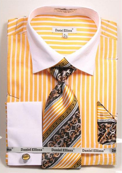 Mustard Stripe Pattern Big And Tall Dress Shirt