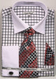 Daniel Ellissa Black Checked Pattern Two Tone French Cuff White Collar Big And Tall Sizes Two Toned Contrast 18 19 20 21 22 Inch Neck Men's Dress Shirt