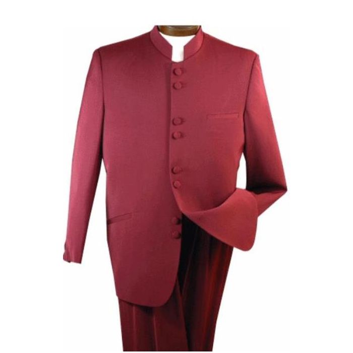 Alberto Nardoni Burgundy Mandarin Banded Collar Suit