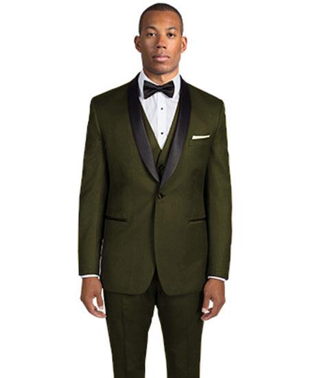 Green Slim Fit Suit - Many Styles & Brands $99UP Men's Dark Olive Green 1 Button Shawl Lapel Slim Fit Tuxedo