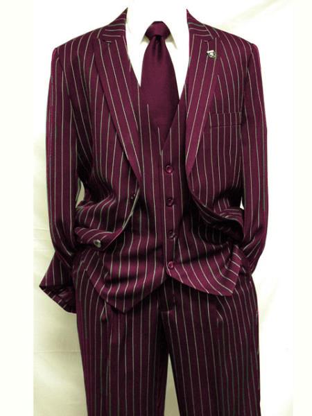 Men's Gangster Bold PinStripe Stripe Chalk Pinstripe Vested 3 Piece Fashion Suit 1920;s 30s Fashion in 10 Colors-New Designer Collection - 34 Short or Extra Small
