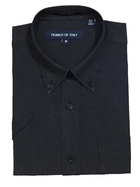 Oxford Black Short Sleeve Button Down Cotton Blend Men's Men's Dress Shirt