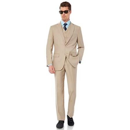Men's Two Button Modern Fit Suits Tan Suit-New Designer Collection - 38 Short Jacket+32 Waist Adjustable 28to34)(Height: 5 4 to5 7 )(Neck  15-16.5)S-M)
