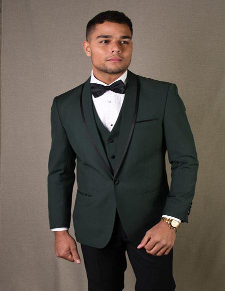 Genova Hunter Green 1-Button Shawl Tuxedo-New Designer Collection