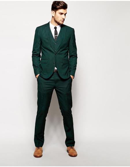 Men's Emerald Green - Hunter Green One Chest Pocket Suit - 38 Short Jacket+32 Waist Adjustable 28to34)(Height: 5’4”to5’7”)(Neck 15-16.5)S-M)