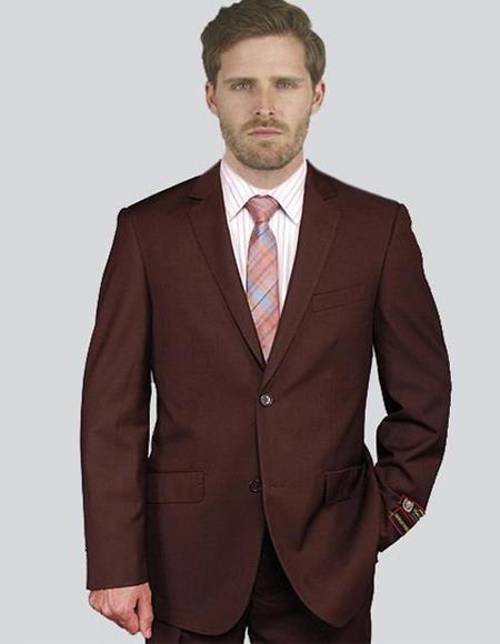 Giorgio Fiorelli Suit Men's Solid Brown Suit - 38 Short Jacket+32 Waist Adjustable 28to34)(Height: 5’4”to5’7”)(Neck 15-16.5)S-M)