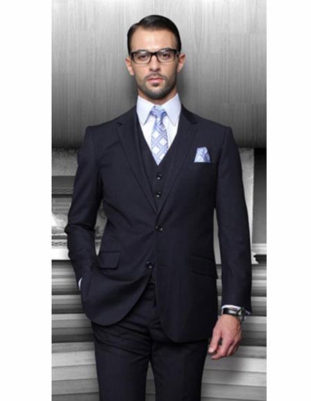 Classic Fit Suit Athletic Cut Classic Suits Men's suit Classic Relax Fit Pleated Pants 19 Inch Bottom Dark Navy - 38 Short Jacket+32 Waist Adjustable 28to34)(Height: 5’4”to5’7”)(Neck 15-16.5)S-M)