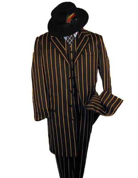 Black And Gold Pronounce Fashion Longe Zoot Suit - Pimp Suit - Zuit Suit for Men - 38 Short Jacket+32 Waist Adjustable 28to34)(Height: 5â€™4â€to5â€™7â€)(Neck 15-16.5)S-M)