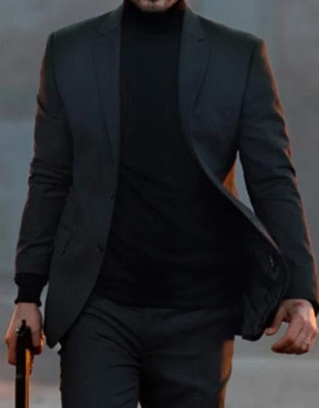 Mens John Wick Charcoal Suit Costume - 38 Short Jacket+32 Waist Adjustable 28to34)(Height: 5 4 to5 7 )(Neck  15-16.5)S-M)