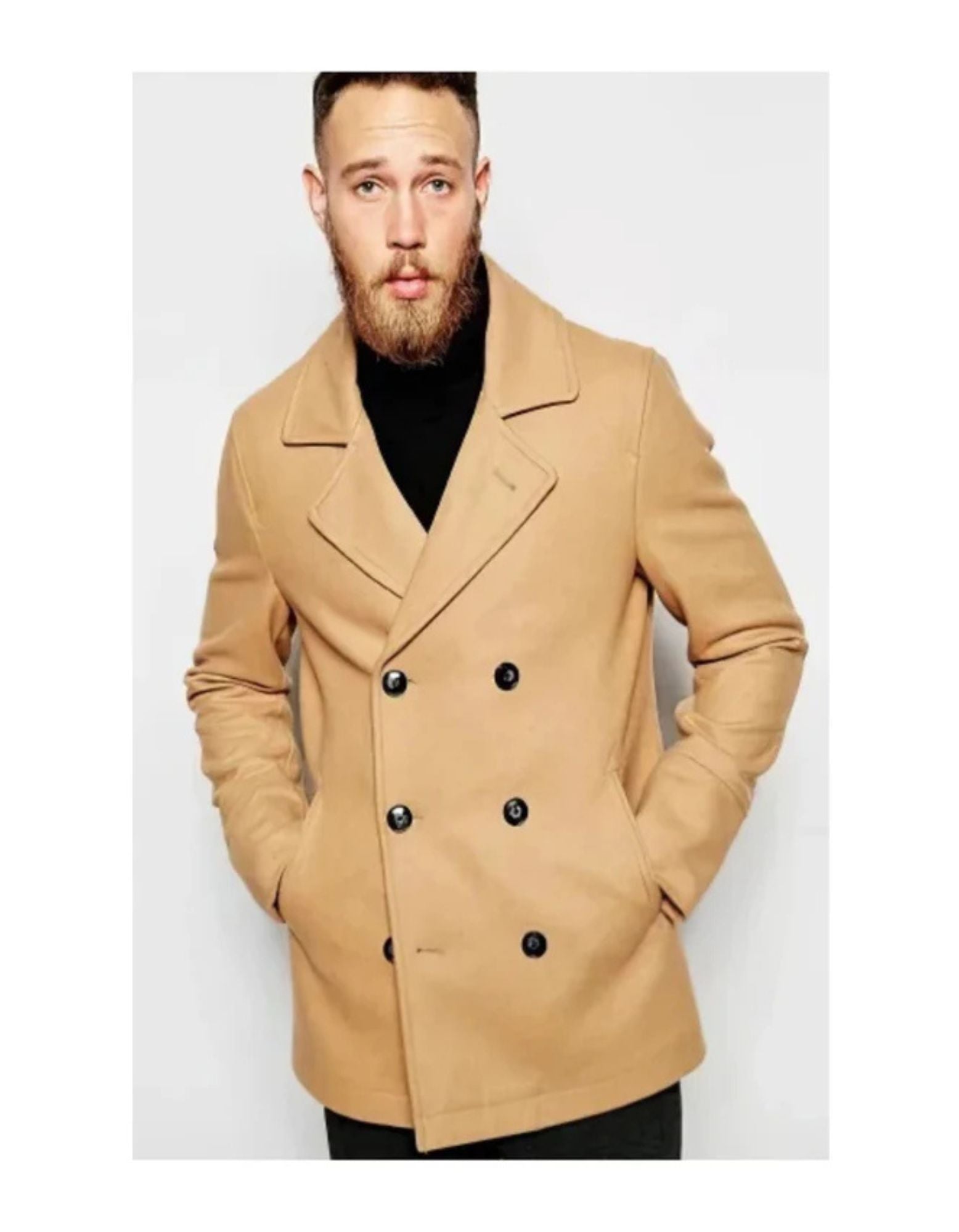 Camel Hair Top Coat - Double Breasted Coats - Big and Tall Peacoat - Top coats For Mens - Coat Size 38