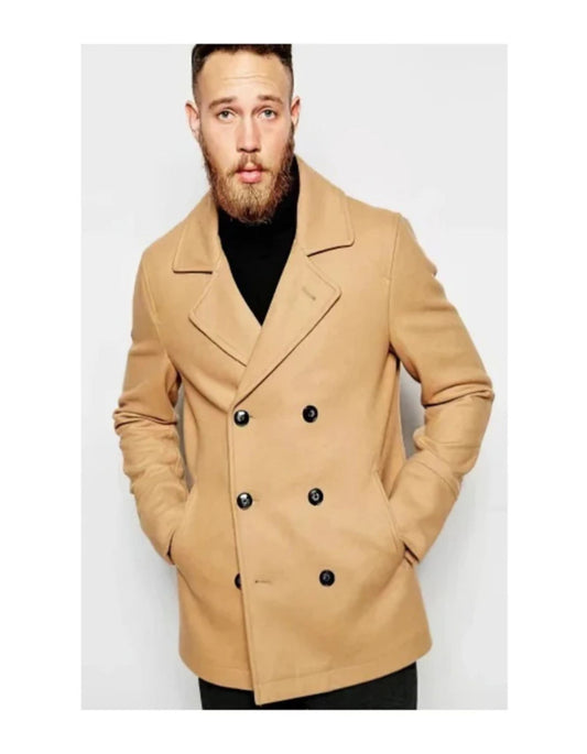 Camel Hair Top Coat - Double Breasted Coats - Big and Tall Peacoat - Top coats For Mens