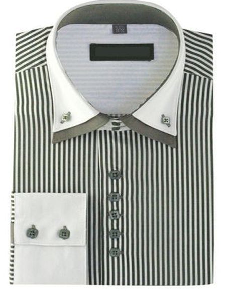 High Collar Clubbing Grey Stripe AH606 Men's Dress Shirt - 15.5" Neck / 34-35" Sleeve