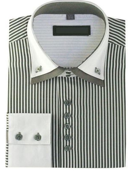 High Collar Clubbing Grey Stripe AH606 Men's Dress Shirt