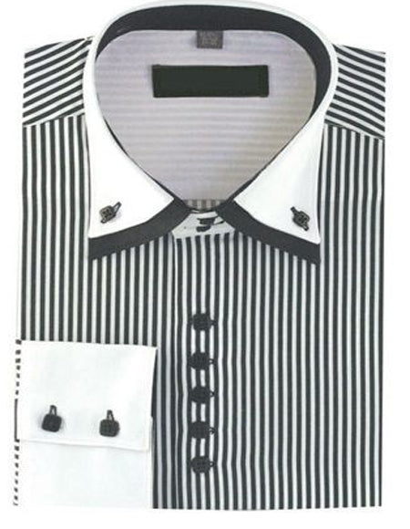 High Collar Clubbing Black Stripe AH606 Men's Dress Shirt - 15.5" Neck / 34-35" Sleeve