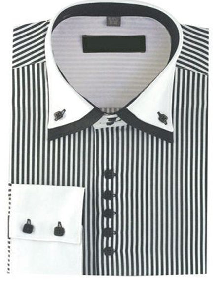 High Collar Clubbing Black Stripe AH606 Men's Dress Shirt