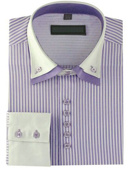 High Collar Clubbing Burgundy Stripe AH606 Men's Dress Shirt - 15.5" Neck / 34-35" Sleeve