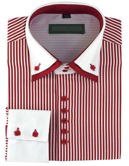 High Collar Clubbing Burgundy Stripe AH606 Men's Dress Shirt - 15.5" Neck / 34-35" Sleeve