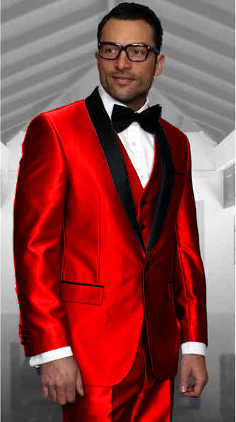 Shiny Red Tuxedo Shawl Collar Jacket & Pants Suit Prom 2026 Or Wedding Or Groom Tuxedo - 38 Short Jacket+32 Waist Adjustable 28to34)(Height: 5’4”to5’7”)(Neck 15-16.5)S-M)