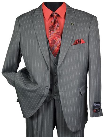 Big And Tall Grey Pinstripe Vested Suit