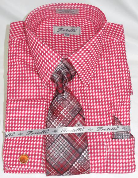 Red Colorful Men's Gingham Dress Shirt - Large 16.5" Neck / 36-37" Sleeve