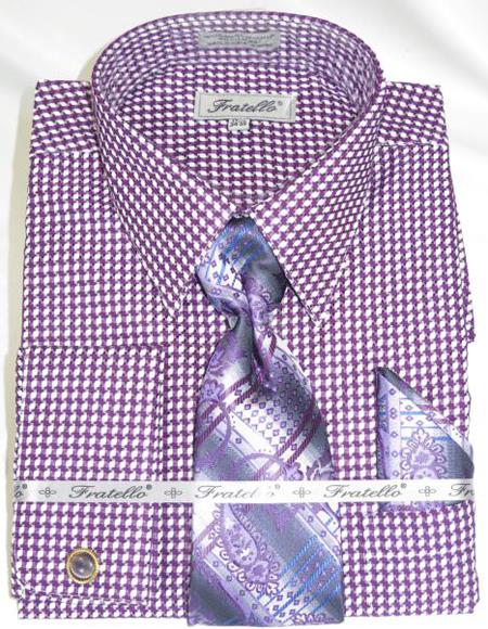 Purple Colorful Men's Gingham Dress Shirt - Large 16.5" Neck / 36-37" Sleeve