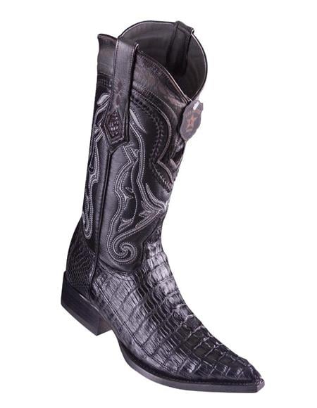 Los Altos Boots Caiman Tail Black Pointed Toe Cowboy Boots-New Designer Collection