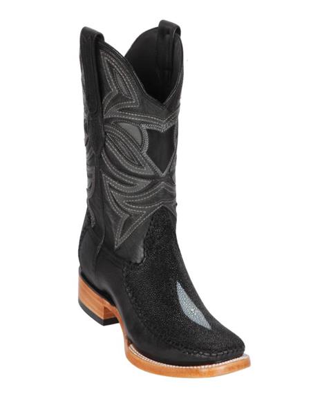 Los Altos Boots Single Stone Stingray and Deer Black-New Designer Collection