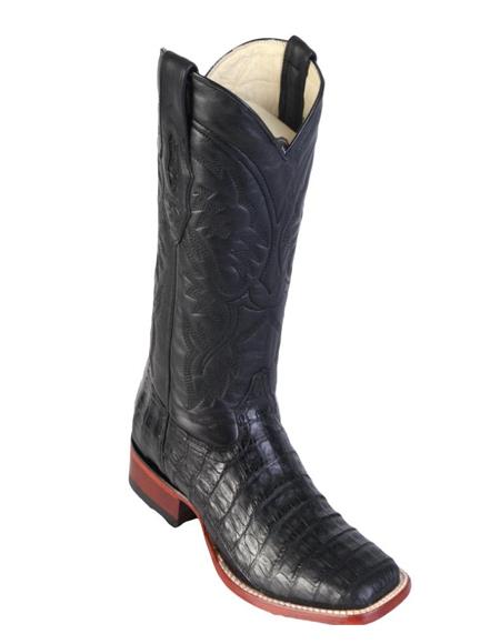 Los Altos Boots Men's Black Caiman Belly Wide Square Toe Boots-New Designer Collection