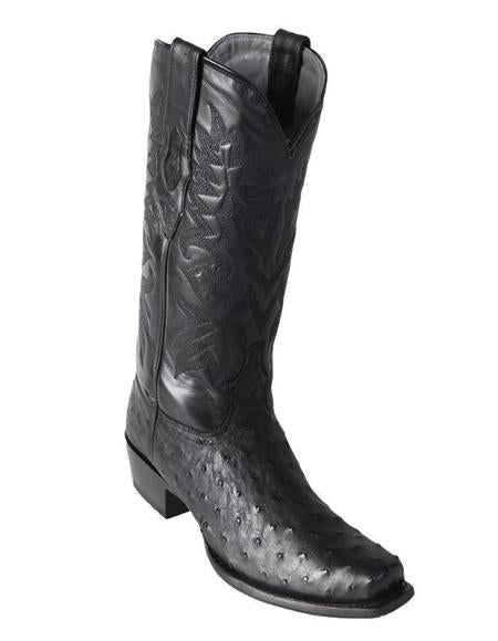 Los Altos Boots Men's Black Ostrich Square 7-Toe Cowboy Boots - Botas De Avestruz-New Designer Collection