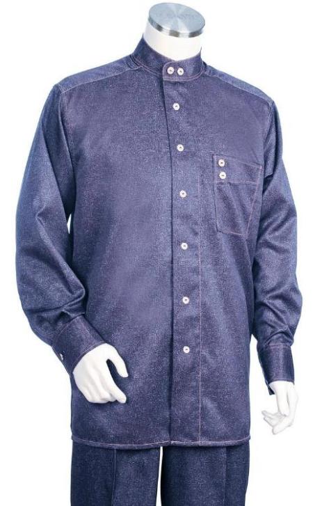 Banded Collar Less Mandarin Shirts - Walking Suits - S Or Small